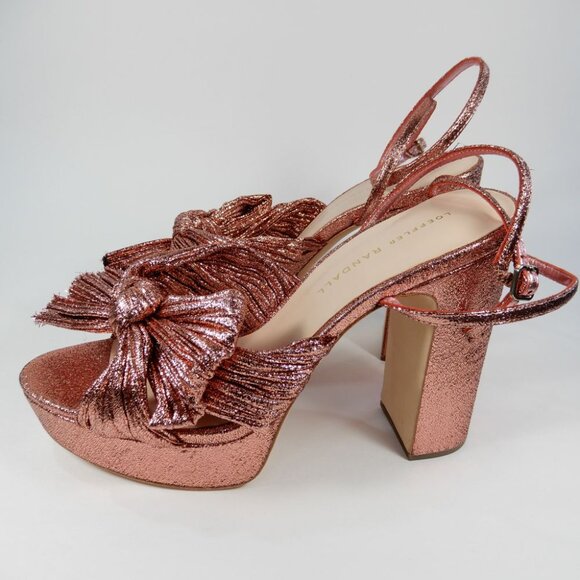 Loeffler Randall Natalia Platform Bow Heel SANDALS Size 8 Metallic Pink NEW $450 - Picture 7 of 14